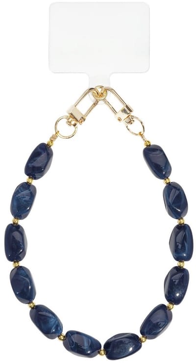Yehwang - Telefoonkoord - Donkerblauw - Mobiel Koord Stenen- Phone Cord Stones - Acryl - Roestvrij Staal