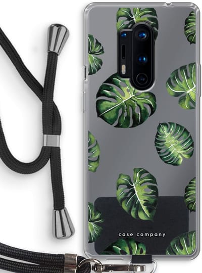 Case Company® - Hoesje met koord geschikt voor OnePlus 8 Pro hoesje met Koord - Tropische bladeren - Telefoonhoesje met Zwart Koord - Bescherming aan alle Kanten en Over de Schermrand