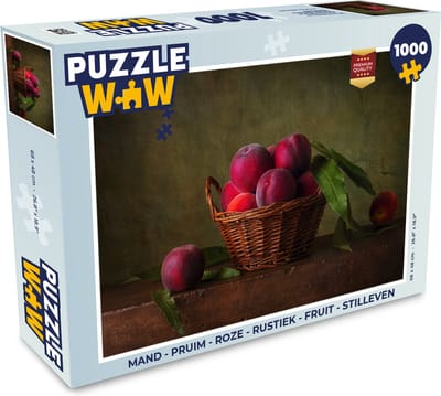 Puzzel Mand - Pruim - Roze - Rustiek - Fruit - Stilleven - Legpuzzel - Puzzel 1000 stukjes volwassenen
