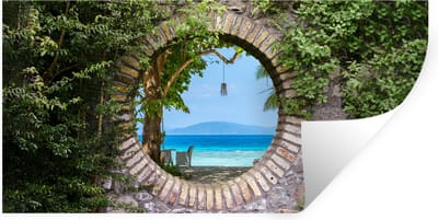 Muurstickers - Sticker Folie - Strand - Doorkijk - Tropisch - Strandstoel - 40x20 cm - Plakfolie - Muurstickers Kinderkamer - Zelfklevend Behang - Zelfklevend behangpapier - Stickerfolie