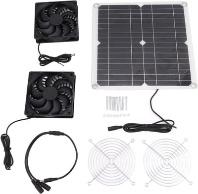 Zonnepaneel Ventilator - Dubbele Fan Kit - Koeling Buitenruimte - Efficiënte Energieconversie - 12W 12V - Zwart
