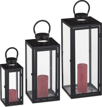lantaarn windlicht set van 3 - binnen - buiten - div. groottes - modern - zwart