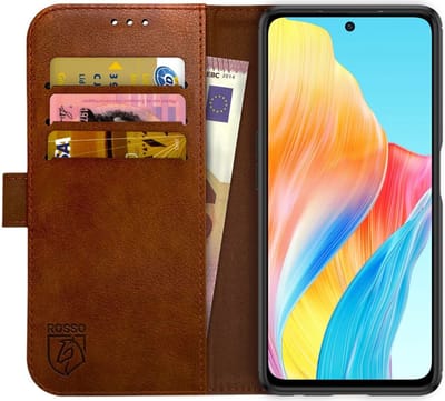 Rosso Element Book Case Wallet Hoesje Geschikt voor Oppo A98 | Portemonnee | 3 Pasjes | Magneetsluiting | Stand Functie | Bruin