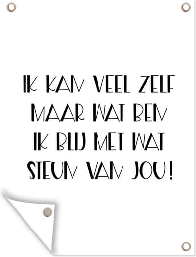 Muurdecoratie buiten Beterschap - Quotes - Zwart - Steun - 120x160 cm - Tuindoek