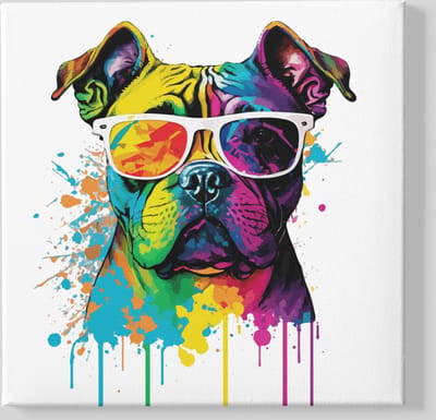Canvas Schilderij - Dieren - Kleurrijke Bulldog - Abstract - 40x40x2 cm