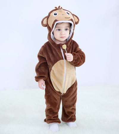 Budino® Baby Onesie - Baby Romper - Baby Pyjama - Baby Pakje - Baby Verkleedkleding - Carnavalskleding - Dier - Aap - Bruin - maat 70