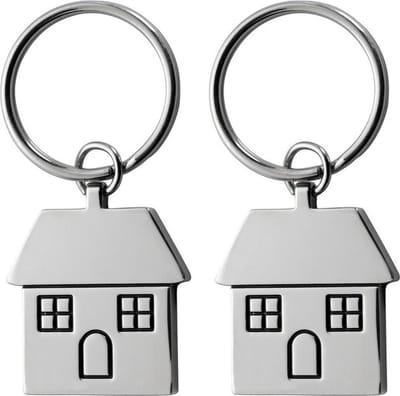 Okado Sleutelhanger Huisje RVS Zilver – 2 Stuks – 7 cm – Metalen Keychain voor Huissleutels – Housewarming Cadeau – Geschenkverpakking