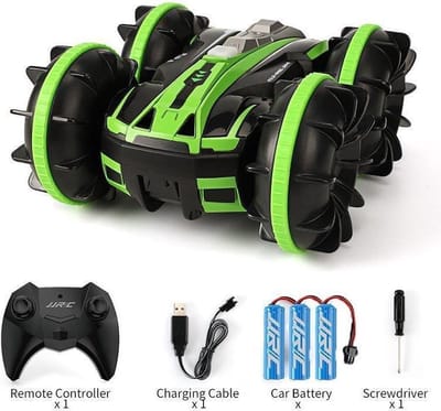 2-in-1 dubbelzijdige amfibische 360 graden rotatie rc voertuig-rc auto afstandsbediening auto voor kinderen [groen 3 batterijen]