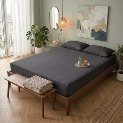 Saphira SOFT Geweven Katoen Hoeslaken – Antraciet – 90x200 cm – Eenpersoon – 30 cm Matrashoogte – 100% Katoen – 360° Elastiek Rondom – Glad, Ademend & Zacht