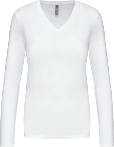 Kariban Dames t-shirt V-hals lange mouwen K382 - White - 3XL