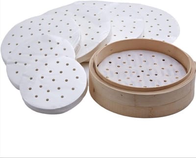 Stoommandje Papier - Bakpapier Rond - Dim Sum Maken - Vooraf Gaten - 25.5 cm Doorsnee - Wit