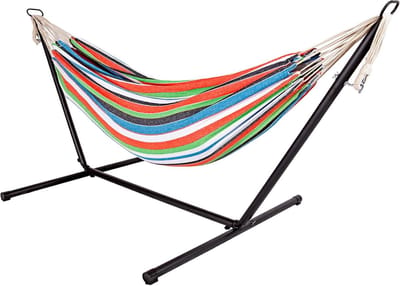 Dubbele Hangmat - Stafhangmat - Ontspannen Buiten - Inclusief Frame - 285 x 120 cm - Gestreepte
