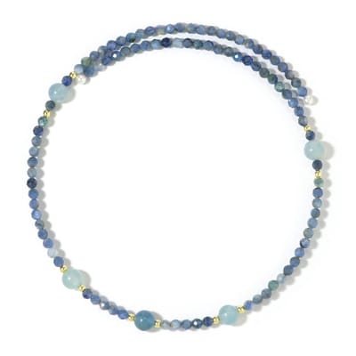 Cavill - Stalen Halsketting met Nepal Kyaniet 49,07 ct & Blauwe Calciet 19,24 ct - 1,88 ct Gouden Hematiet - Elegante Dames Halsband 31,42 cm