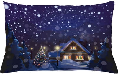 ABAKUHAUS Kussenhoes Winternachthuis – 65x40 cm – Marineblauw/Geel – Dubbelzijdig bedrukt