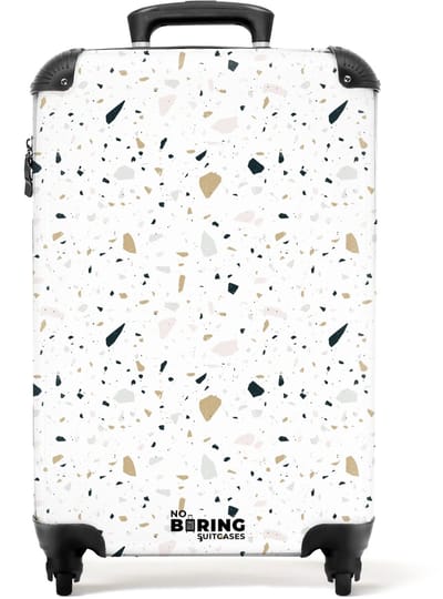 NoBoringSuitcases.com - Koffer - Terrazzo patroon neutraal - Past binnen 55x40x20 cm en 55x35x25 cm - Trolley handbagage - Valiezen met wieltjes volwassenen - Reiskoffer op wielen - Rolkoffer lichtgewicht