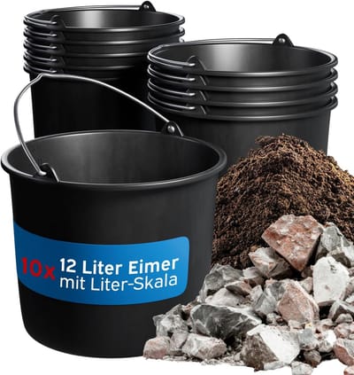 Robuuste Bouwemmer 12 Liter Zwart - Sterke Mortelemmer voor Bouw en Tuin