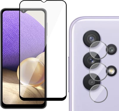 Screenprotector geschikt voor Samsung A32 5G + Camera Lens - FullGuard Glas Screen Protector