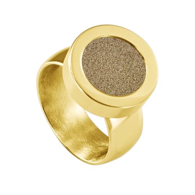 Quiges RVS Schroefsysteem Ring Goudkleurig Glans 18mm met Verwisselbare Glitter Goudkleurig 12mm Mini Munt