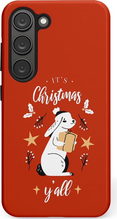 Casetastic hoesje geschikt voor Samsung Galaxy S23 - Dubbellaagse bescherming - Kerst Konijntje Flappie - Fashion Case - Terracotta