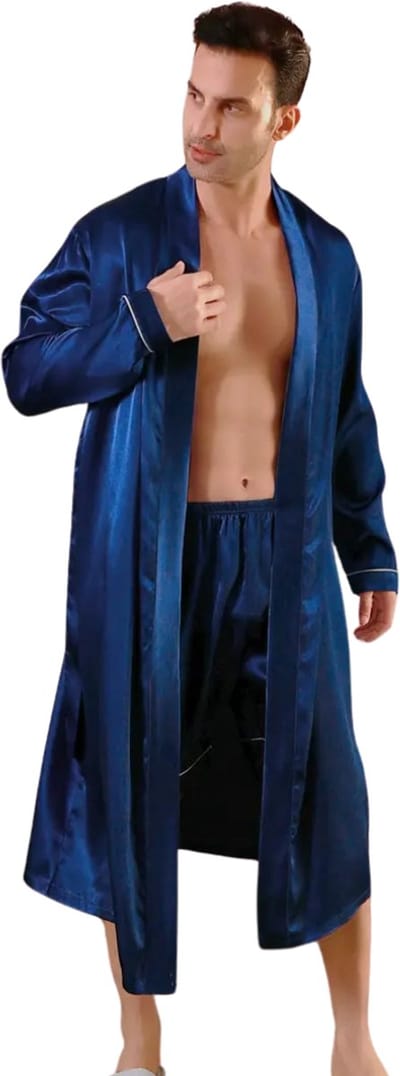 Livano Satijnen Badjas Heren - Kimono - Kamerjas - Satijn - Ochtendjas - Pyjama - Blauw - Maat M