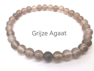 Armband – Grijs Agaat – 6mm Kralen - edelsteen – 18 cm - werking – bescherming en stabilisatie steen.