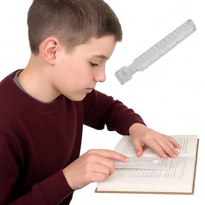 Leesliniaal met Maatverdeling en 2,5x Vergroting – Handige Lees- en Meetliniaal met Ingebouwde Lens (5x) – Ideaal voor Kranten, Boeken & Tijdschriften