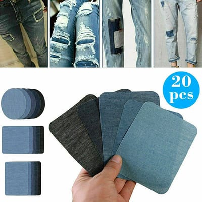 20 Pièces Patchs à Repasser Patchs pour Jeans Patchs en Tissu Denim Sans Couture Tissu de Réparation Patchs pour Genoux de Pantalons 4 Tailles pour Enfants Femmes multicolore