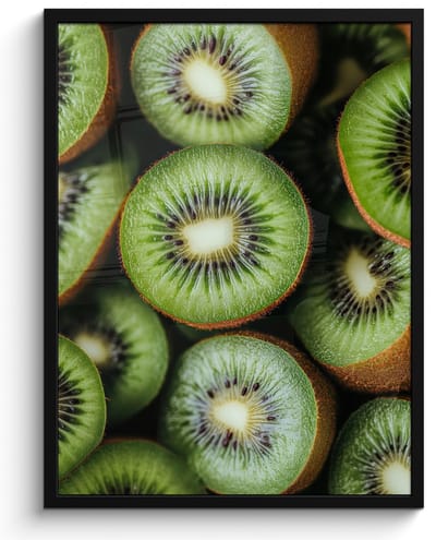 Poster in lijst - Fotolijst 50x70 cm - Posters - Kiwi - Fruit - Groen - Posterlijst zwart - Decoratie - Wanddecoratie woonkamer - Muurdecoratie slaapkamer