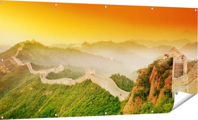Gards Tuinposter Chinese Muur bij Zonsopgang - 180x90 cm - Tuindoek - Tuindecoratie - Wanddecoratie buiten - Tuinschilderij