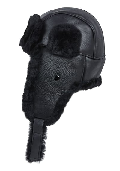 Heren Zwarte RAF Aviator Schapenvacht B-55 Trapper Hoed Winter Warme Leren Navigator Hoed