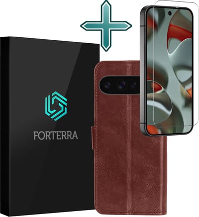 Hoesje Met Screenprotector - Geschikt voor Google Pixel 10 Pro - Luxe Pasjeshouder - Flipcase - Bookcase Portemonee - Flip Case - Kunstleer Book Case - Book Cover - Walletcase - Portemonneehoes - Bruin
