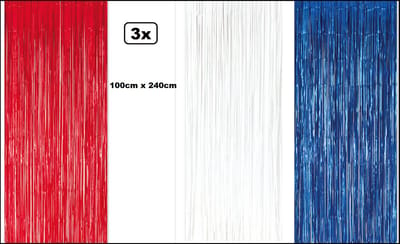 3x Holland Folie gordijn metallic 240cm x 100cm rood/wit/blauw - Koningsdag WK festival themafeest huwelijk gala disco glitter and glamour wanddeco