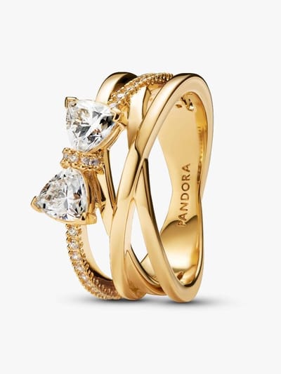 Pandora Moments Sprankelende strik & vervlochten banden Ring Goudkleurig Dames 163511C01-58