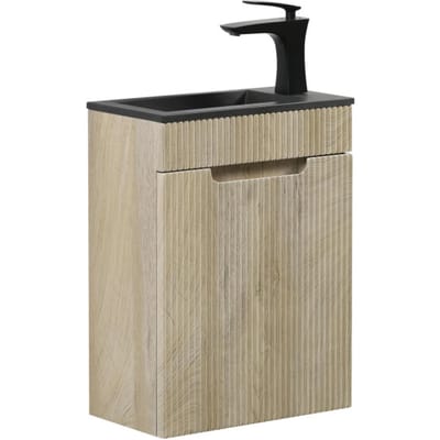Badplaats Toiletmeubel Thermis 40 x 22 cm – Licht Eiken – Fonteinmeubel met Zwarte Wastafel