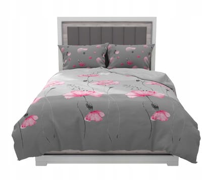 Zaratex Satijnen Dekbedovertrek 220x200cm Poppy Bloemen Zilver