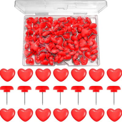 100 stuks-Punaises - Hartvormige punaises - Punaises met kaartmotief - Kantoorartikelen - DIY - Decoratieve punaises - Geschikt voor thuis, school, kantoor, prikbord - Kurkbord - Rood - 1,4*1,2*1,6 cm