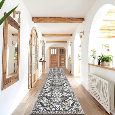 Lange gangtapijt loper 60 x 305 cm, klassieke wasbare slaapkamerloper hoogwaardige antislip keukenloper zachte deurmat voor gebruik binnen en buiten, grijsbruin