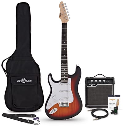 LA Linkshandige Elektrische Gitaar, Sunburst,+ 10W Gitaarversterker & Accessoireset