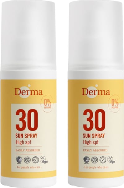 Derma Sun - Zonnebrandspray SPF30 2 x 150 ml - Waterbestendige - UVA en UVB Bescherming - Met Aloe Vera en Vitamine E - Parfumvrij - AllergyCertified
