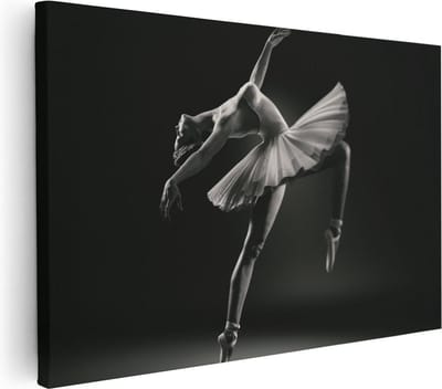 Artaza Canvas Schilderij Ballerina - 60x40 cm - Wanddecoratie Schilderij Danseres - Muurdecoratie Vrouw - Zwart-Wit