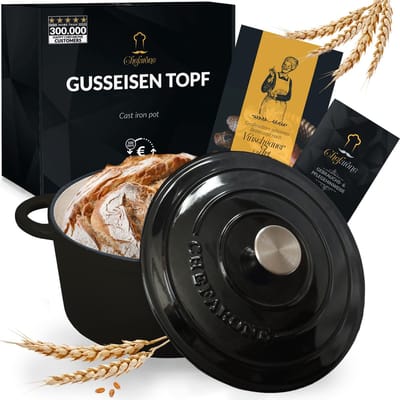 Dailygoods- Gietijzeren Pan 24 cm - Geëmailleerd - Inductiegeschikt - Brood/bakken - Stoofpan - 3,5 l inhoud - Braadpan