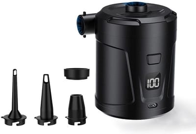 Luchtpomp-Luchtcompressor - Elektrische luchtpomp - Zwembadpomp-Draagbaar- Met LED-batterij-indicator-5200 mAh - 40 0 l/min-Oplaadbare accu - Met 4 spuitmonden - Snelpomp voor boot/luchtbed - zwart