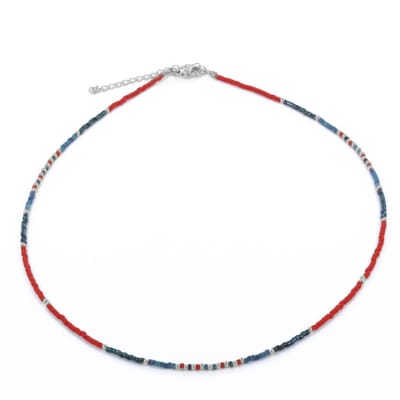CO88 Collection 8CN-26368 Miyuki Kralen ketting 45cm - Rood en Petrol - 40+5cm - 1,8mm Dikte - Staal - Goudkleurig