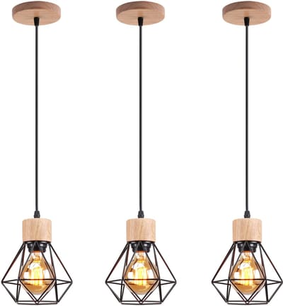 Set van 3 Industriële Hanglamp Diamant E27 Kroonluchter Vintage voor Slaapkamer Woonkamer Zwart