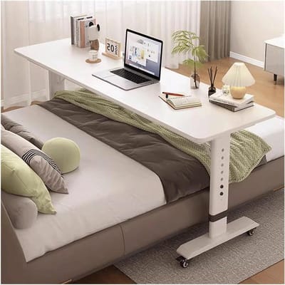 Bedtafel met wielen - Laptoptafel Bureau - Comfortabel werken - In hoogte en lengte verstelbaar - 26.8-40.5 inch hoogte - Wit