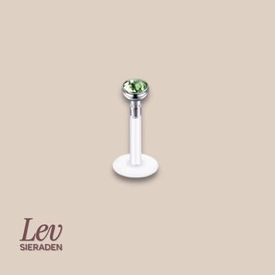 Lev Sieraden - 1.2x6mm - PTFE/Bioplast Push-in Labret - 2mm Zirkonia top - Licht groen kleurig - Piercing