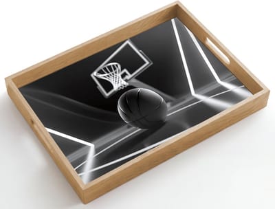 Dienblad hout 50x35 cm - Schootdienblad - Basketbal - Basketbalveld - Lichtlijnen - Borrelplank rechthoek - Plateau dienbladen