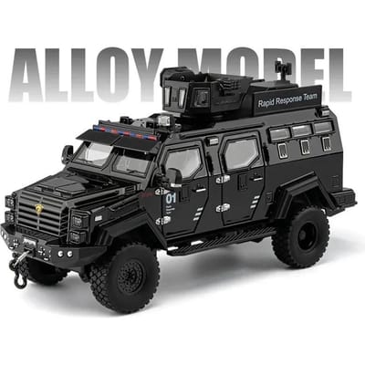 1:24 Alloy Sword Tiger Denté Antidéflagrant Modèle de Voiture Moulé sous Pression Véhicules Hors-Route Blindés de Police Modèle de Voiture Son Lumière Jouet pour Enfants black