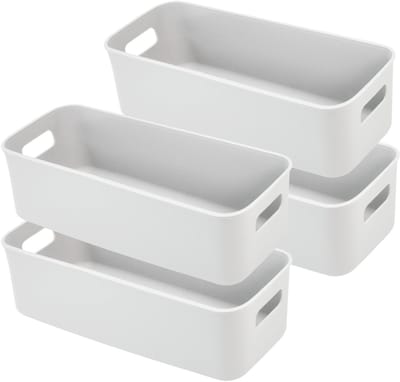 Dailygoods- Opbergdozen 4 Stuks - Plastic - 30 x 11 x 9.5 cm - Grijs - Organiser - Antislip Voeten - Herbruikbaar - Opbergmanden