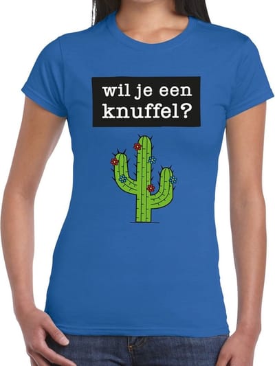 Wil je een Knuffel tekst t-shirt blauw dames - dames shirt Wil je een Knuffel? XS